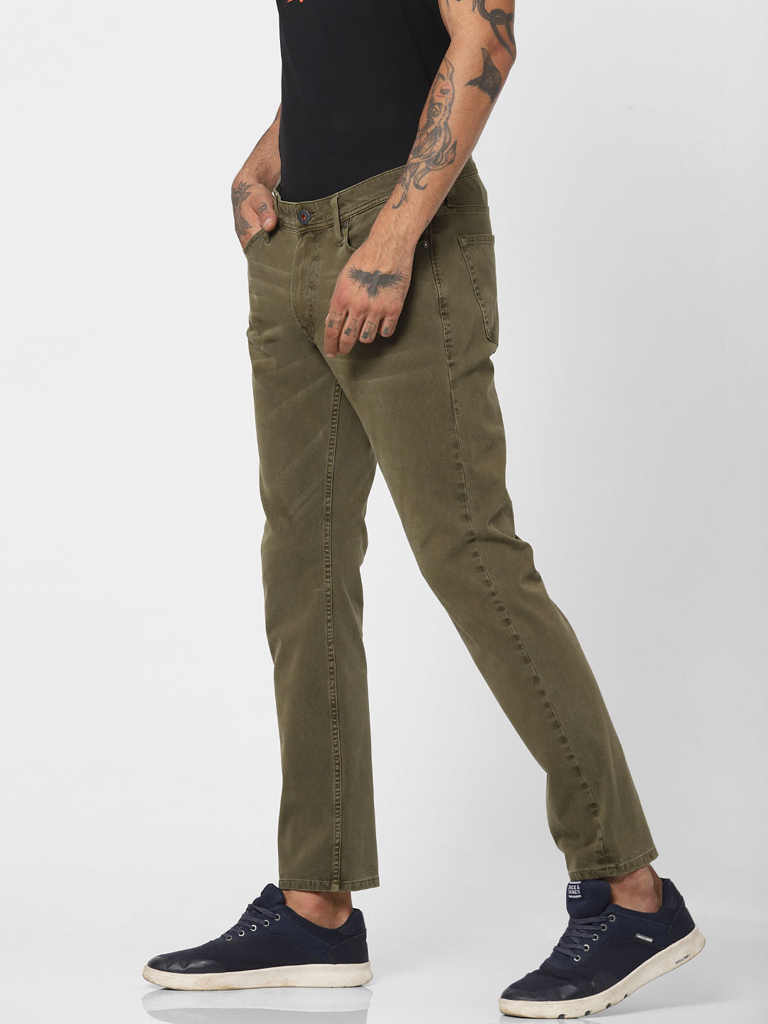 Green Low Rise Slim Fit Pants