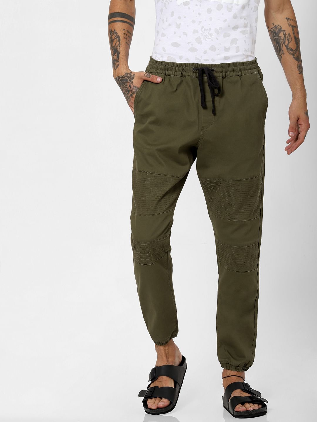 Olive Drawstring Biker Pants