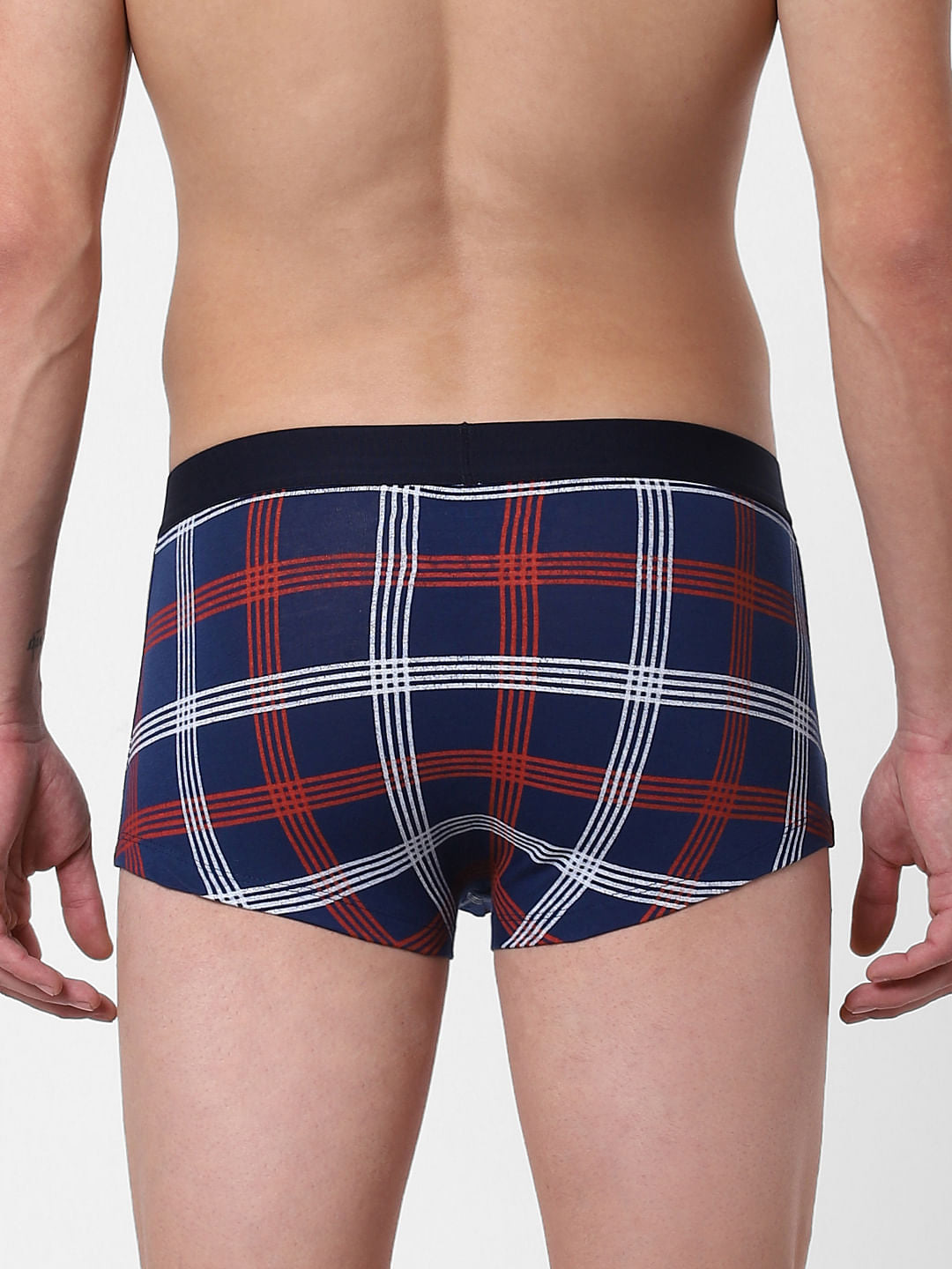 Dark Blue Check Brazilian Trunks