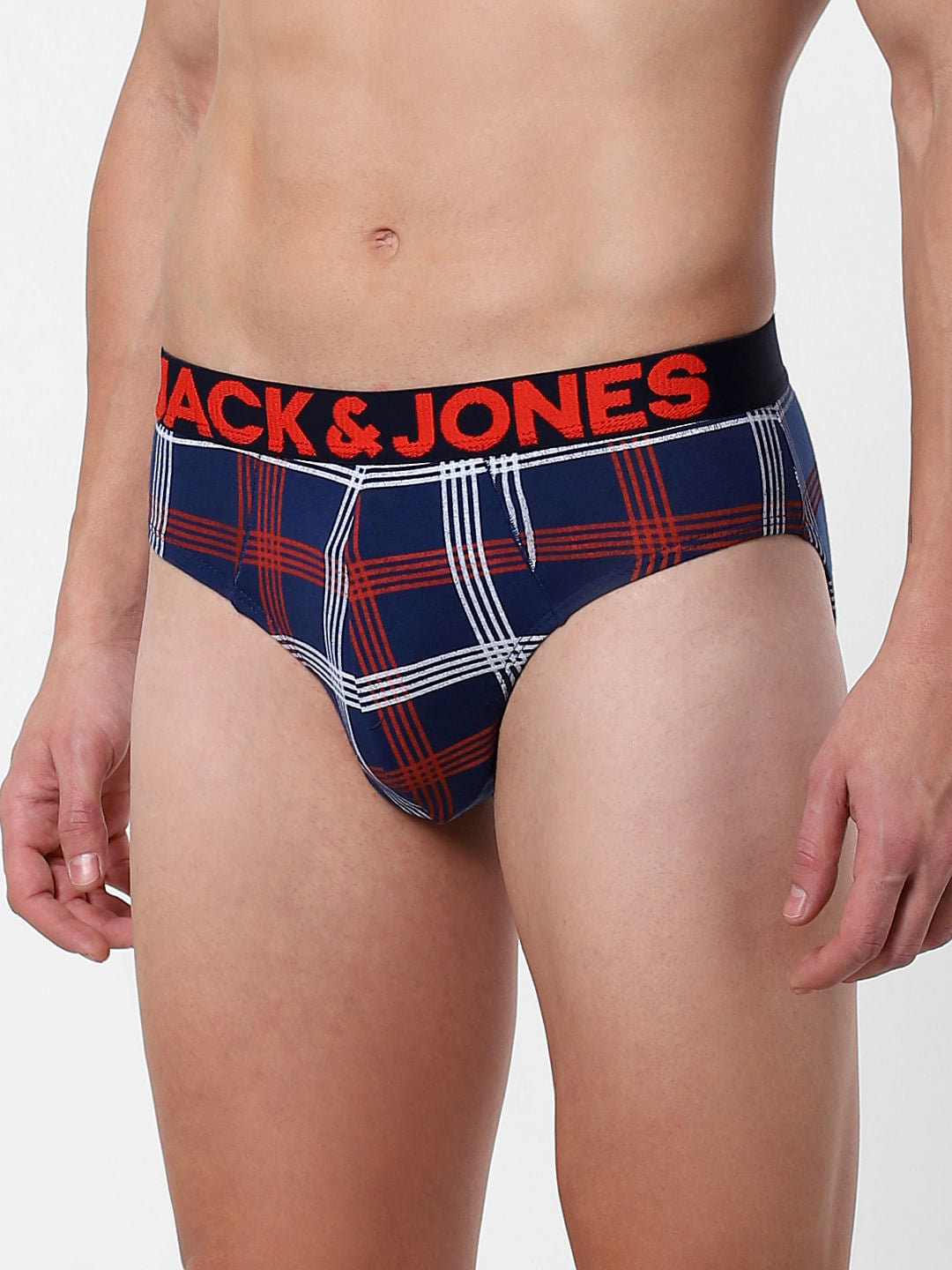 Dark Blue Check Print Briefs