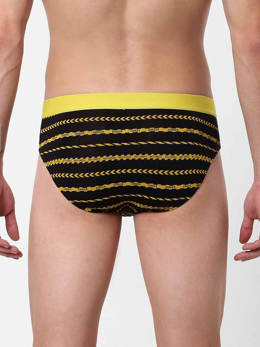 Black Caution Striped Briefs