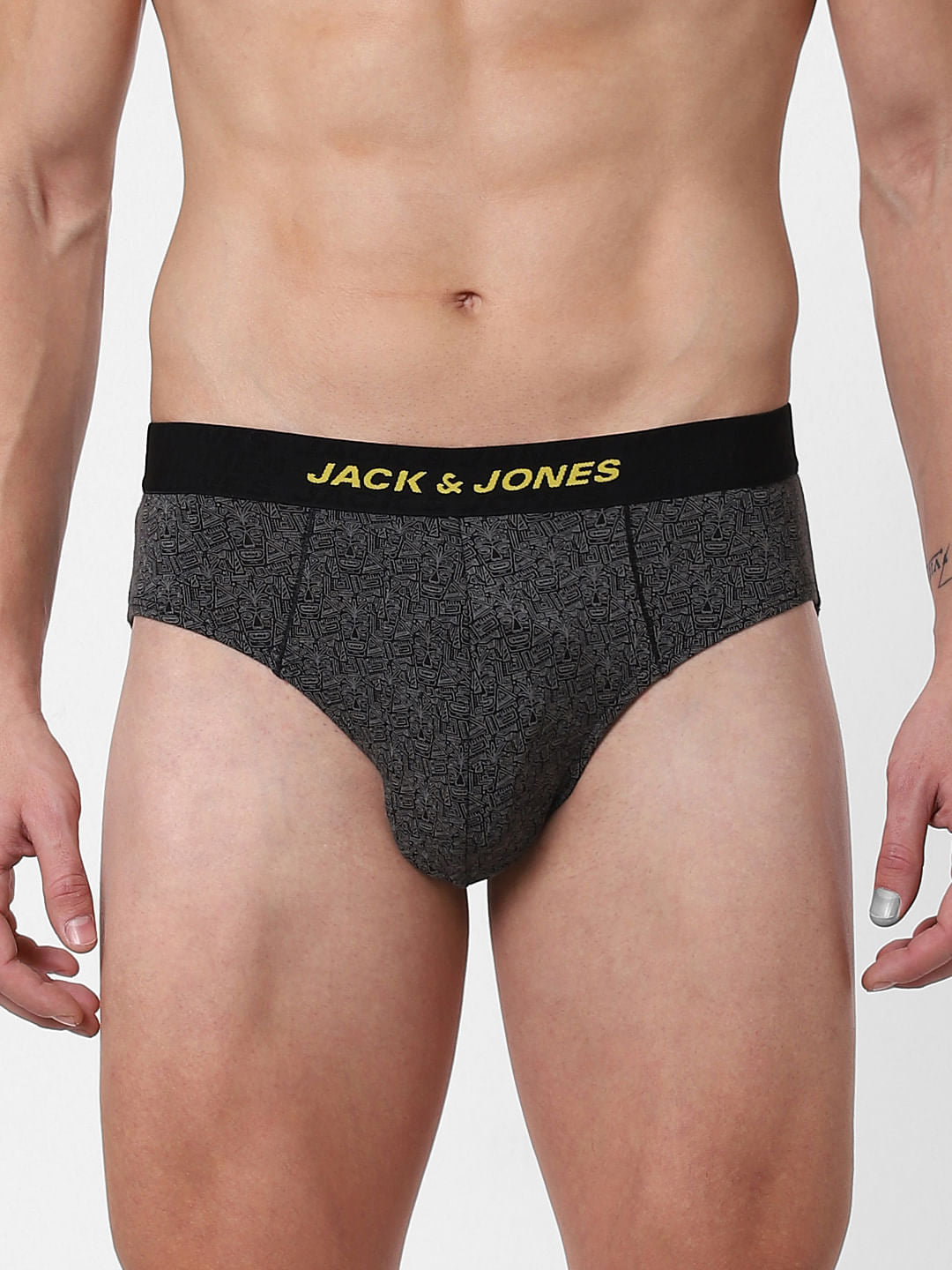 Black Abstract Print Briefs