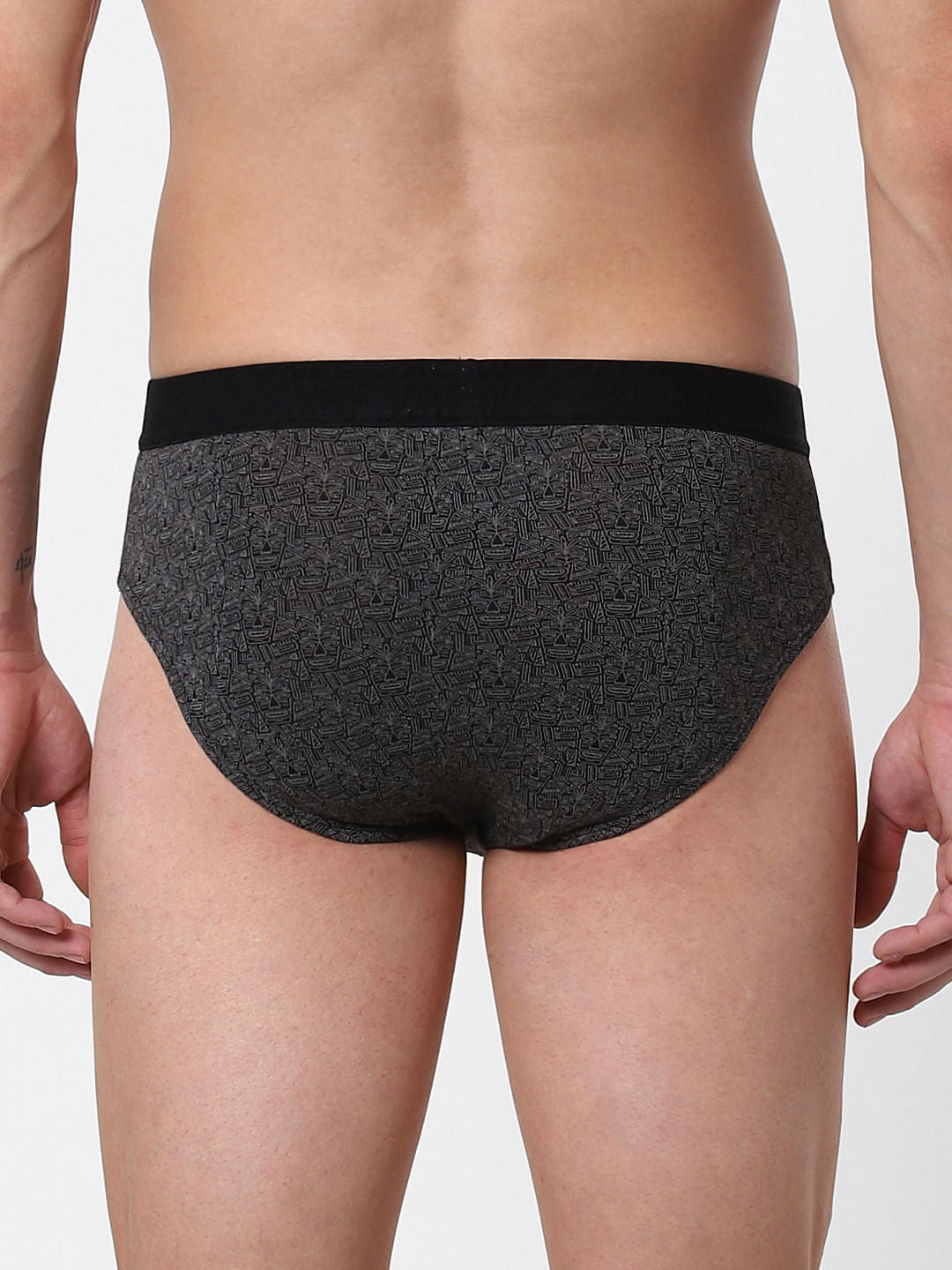 Black Abstract Print Briefs