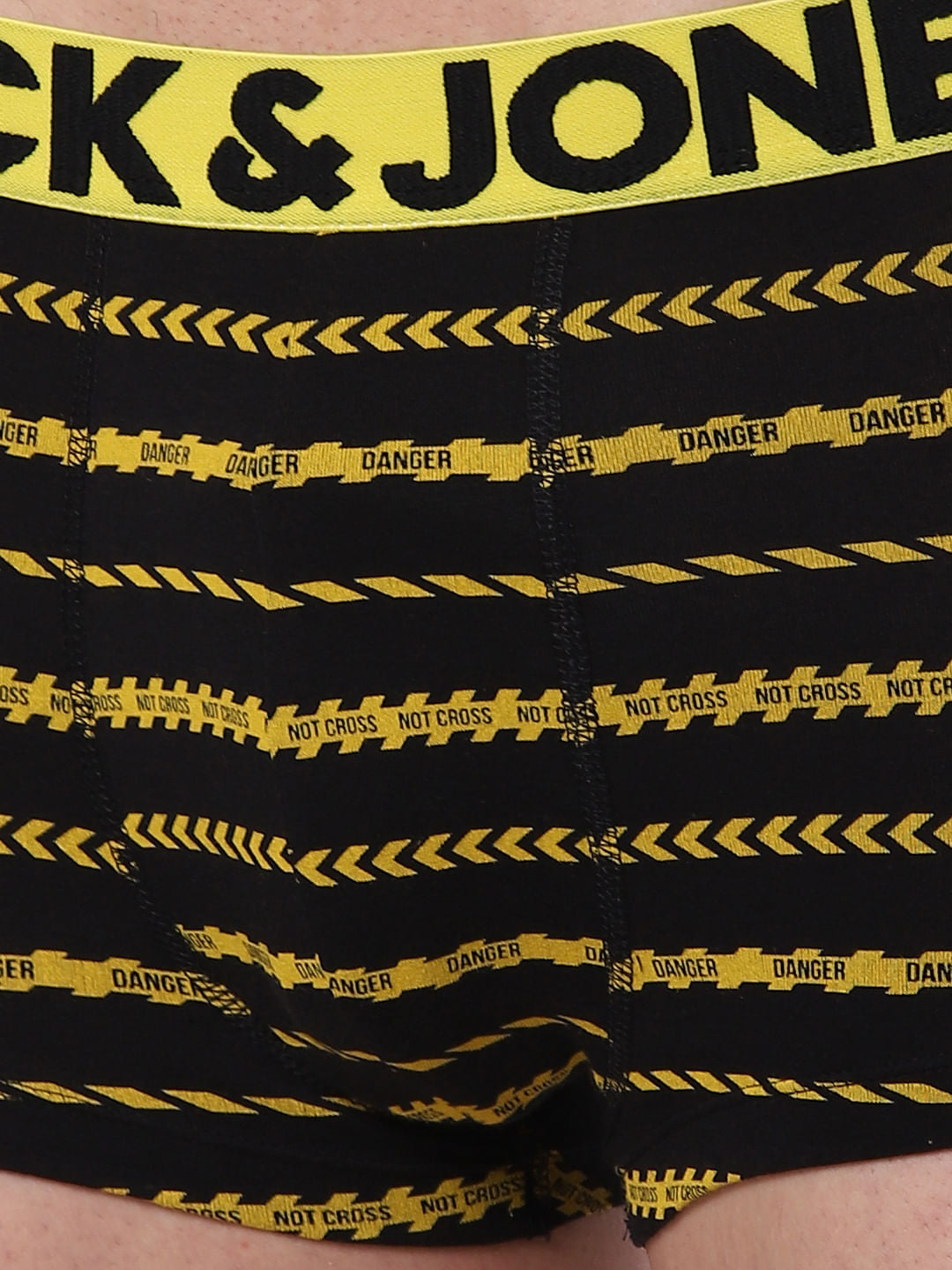 Black Caution Striped Brazilian Trunks