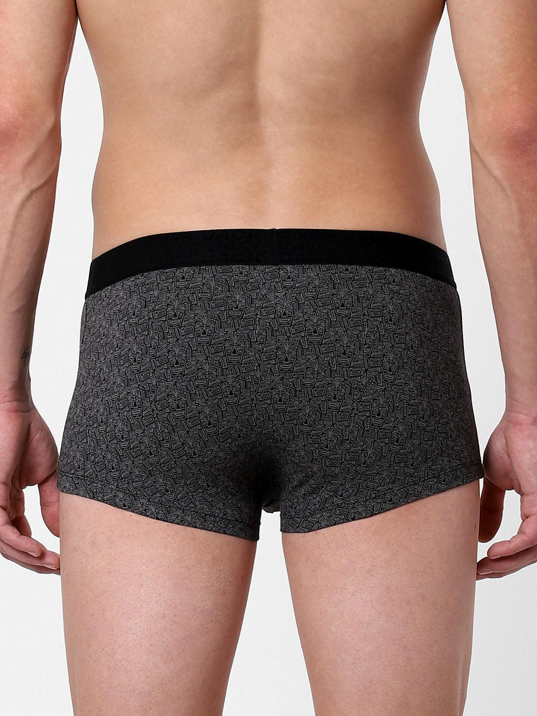 Black Abstract Print Brazilian Trunks