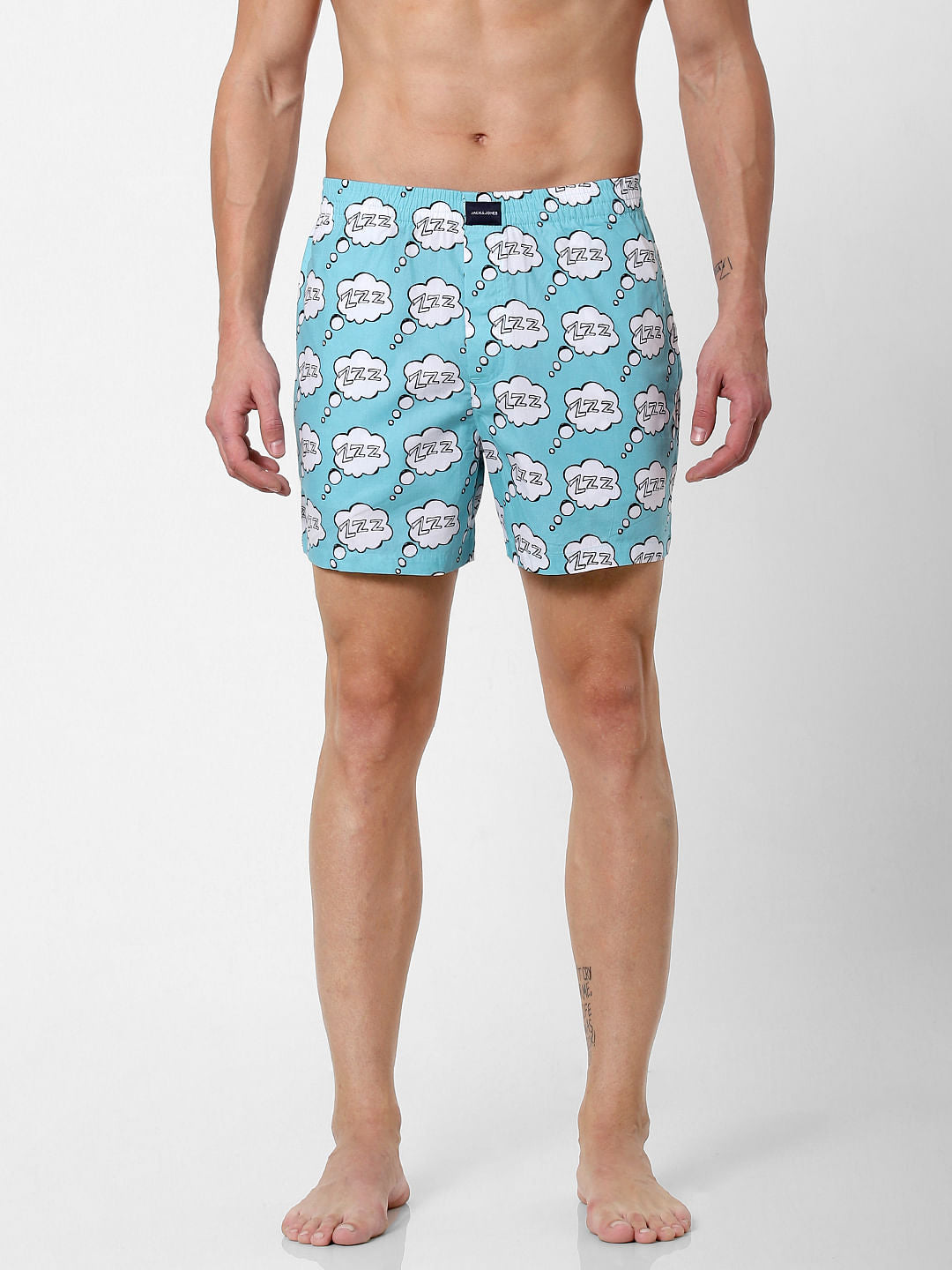 Blue Lazy Text Print Boxers
