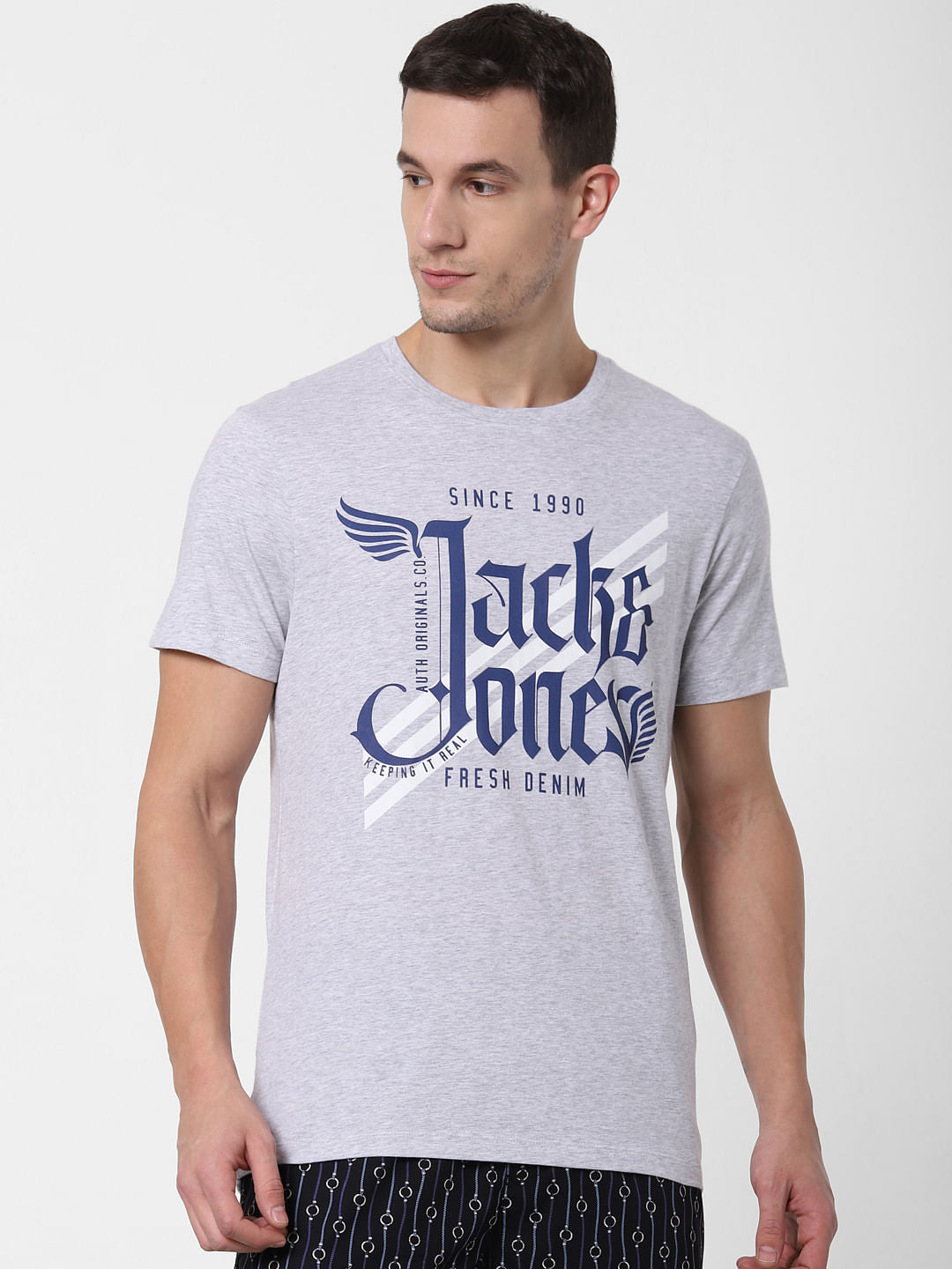 Grey Logo Print Crew Neck T-shirt