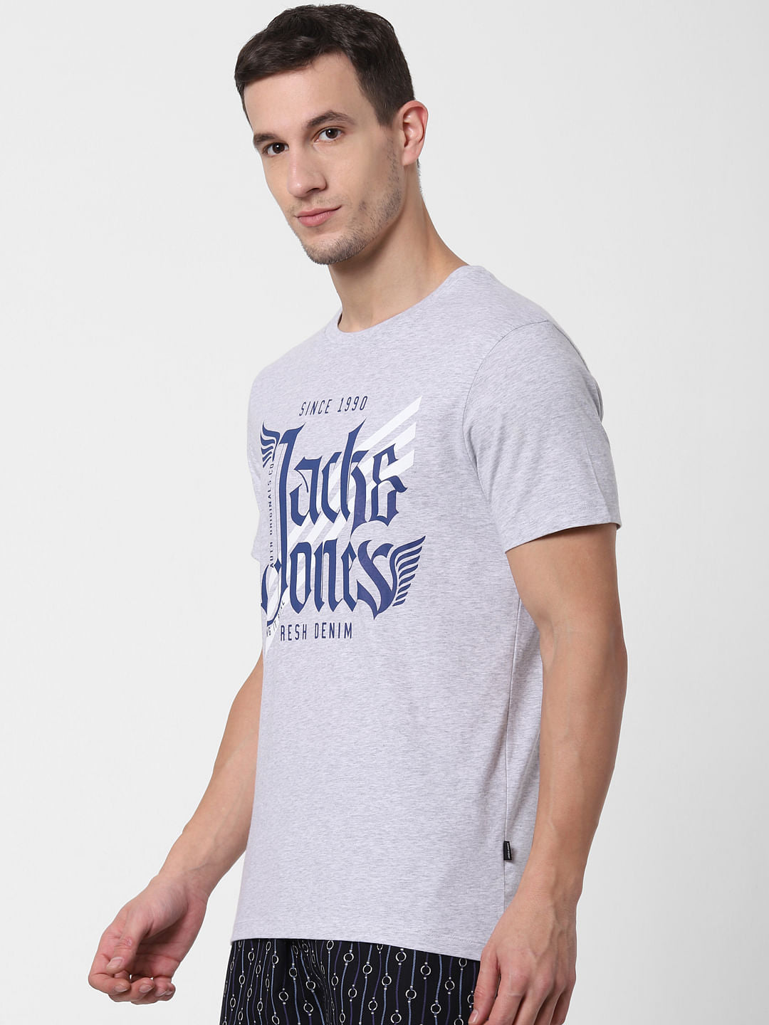 Grey Logo Print Crew Neck T-shirt