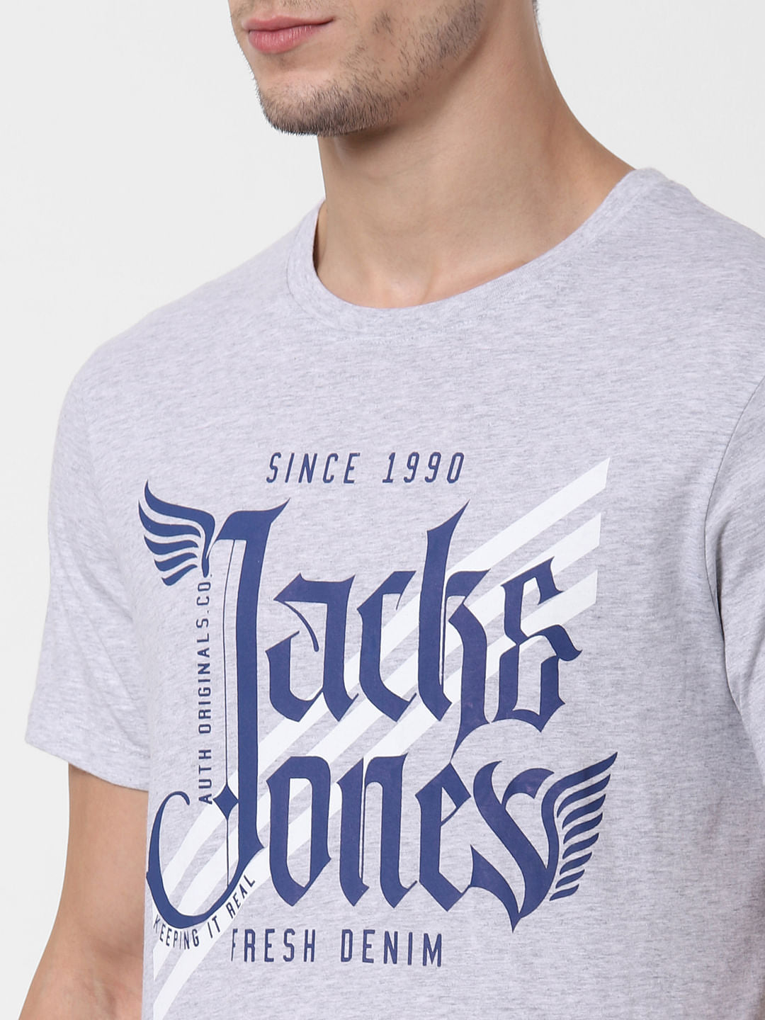 Grey Logo Print Crew Neck T-shirt