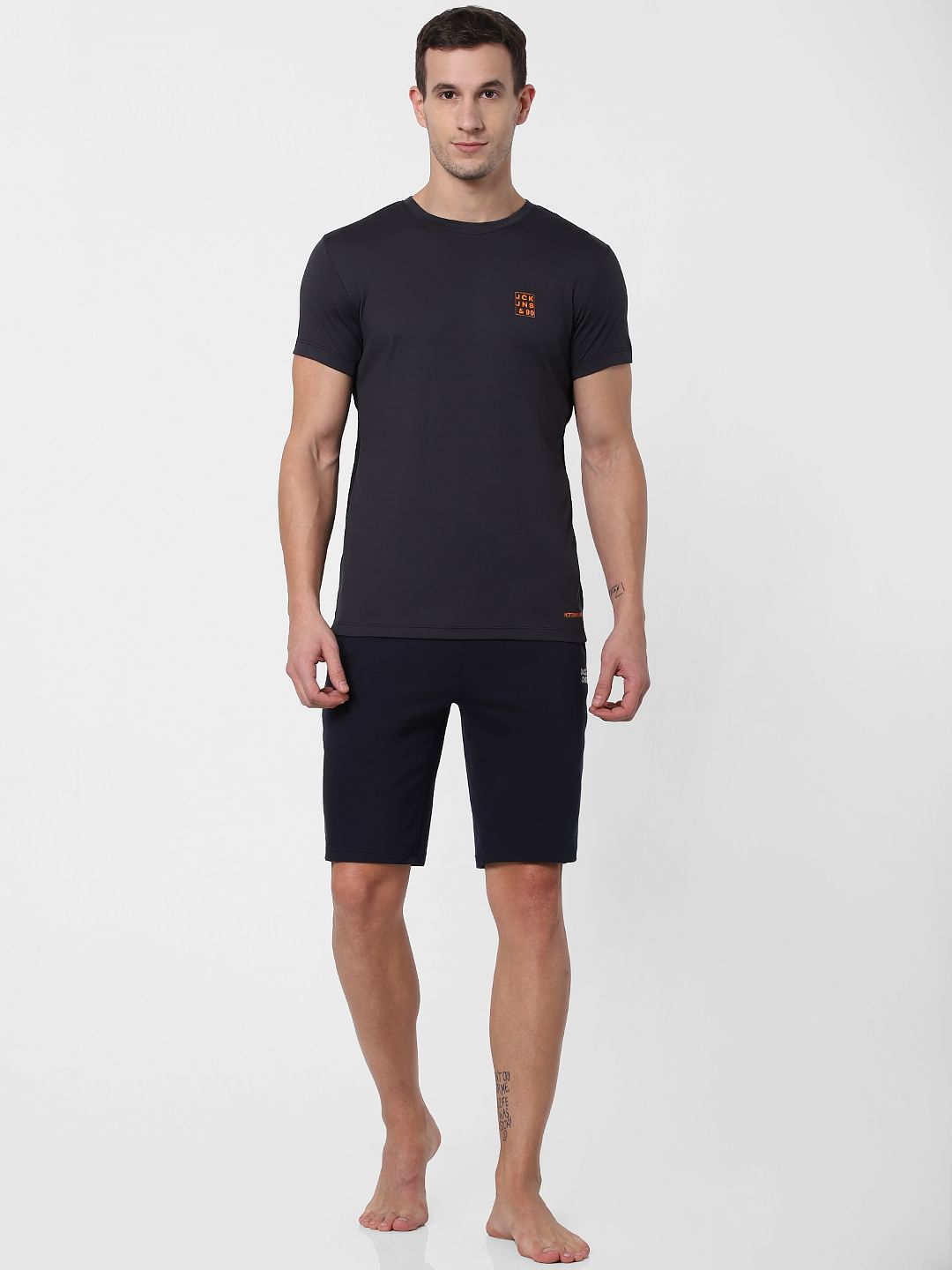 Dark Grey Logo Print Crew Neck T-shirt