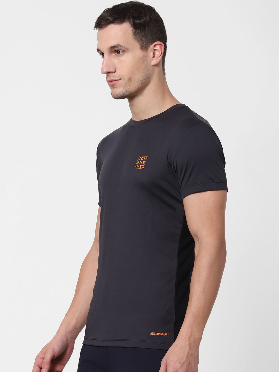 Dark Grey Logo Print Crew Neck T-shirt