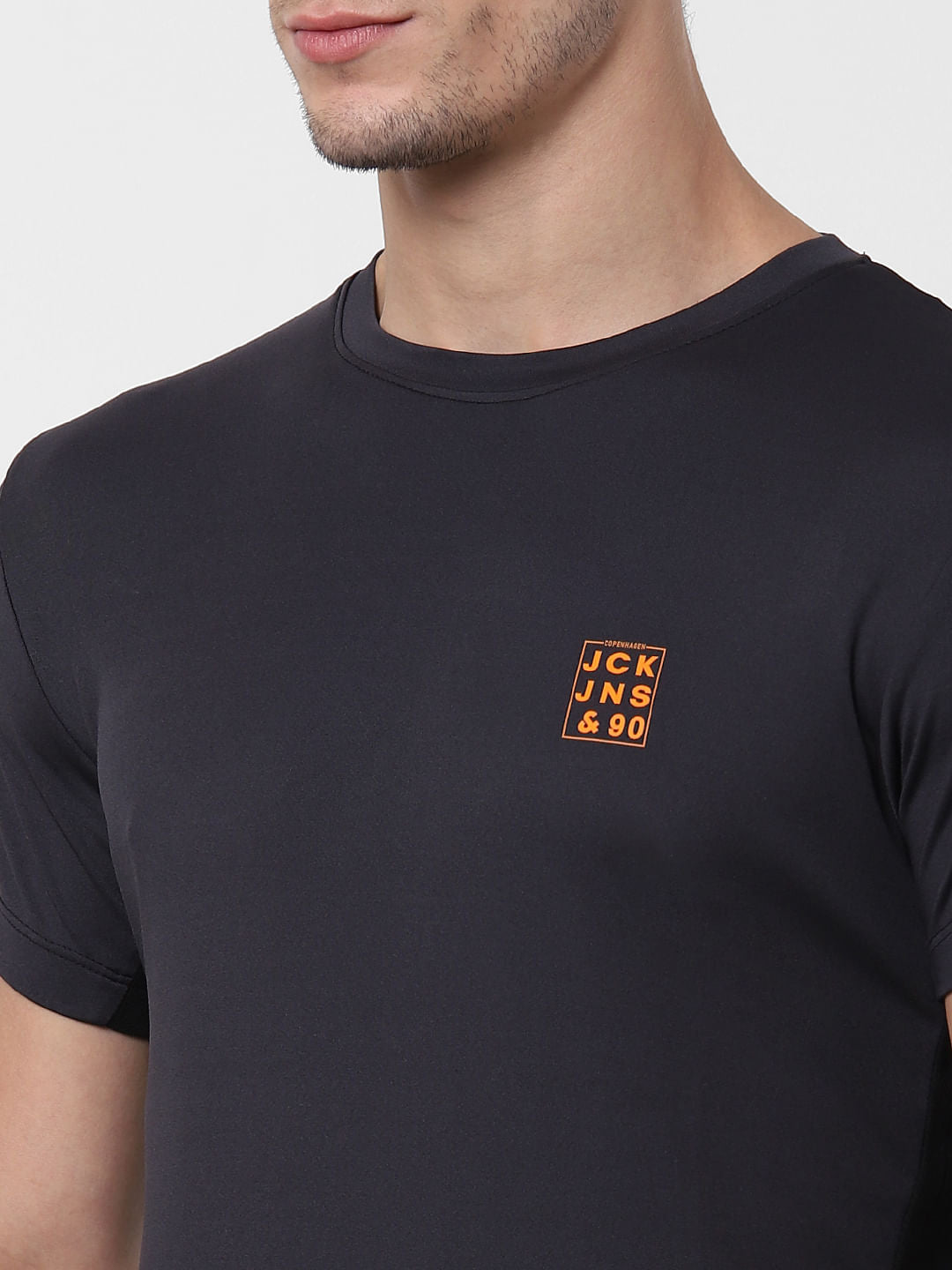 Dark Grey Logo Print Crew Neck T-shirt