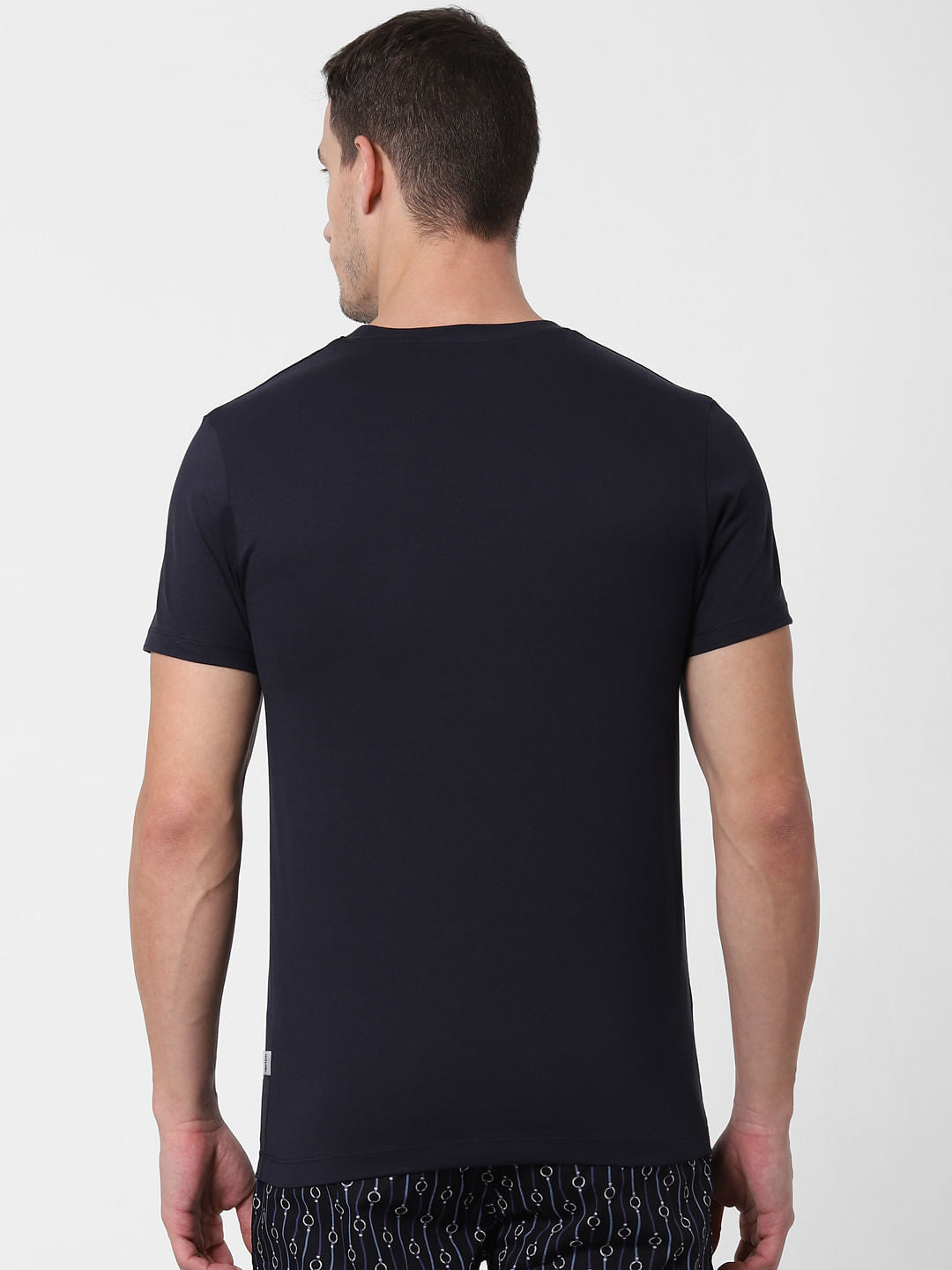 Navy Blue Logo Print Crew Neck T-shirt Online in India - Flat 10% Off
