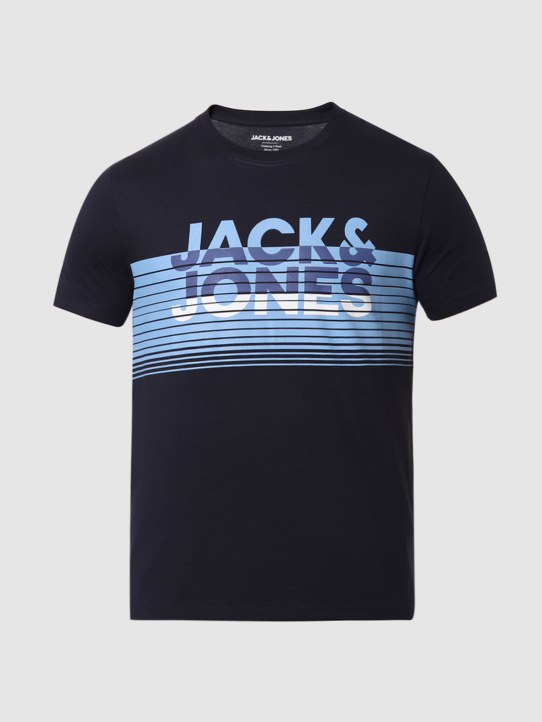 Navy Blue Logo Print Crew Neck T-shirt Online in India - Flat 10% Off