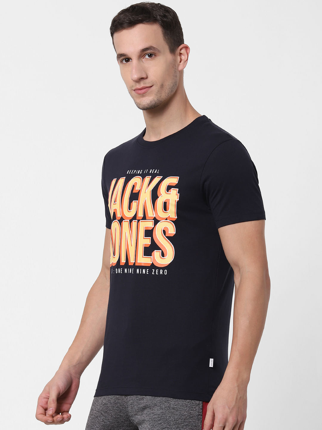 Navy Blue Logo Crew Neck T-shirt Online in India - Flat 10% Off