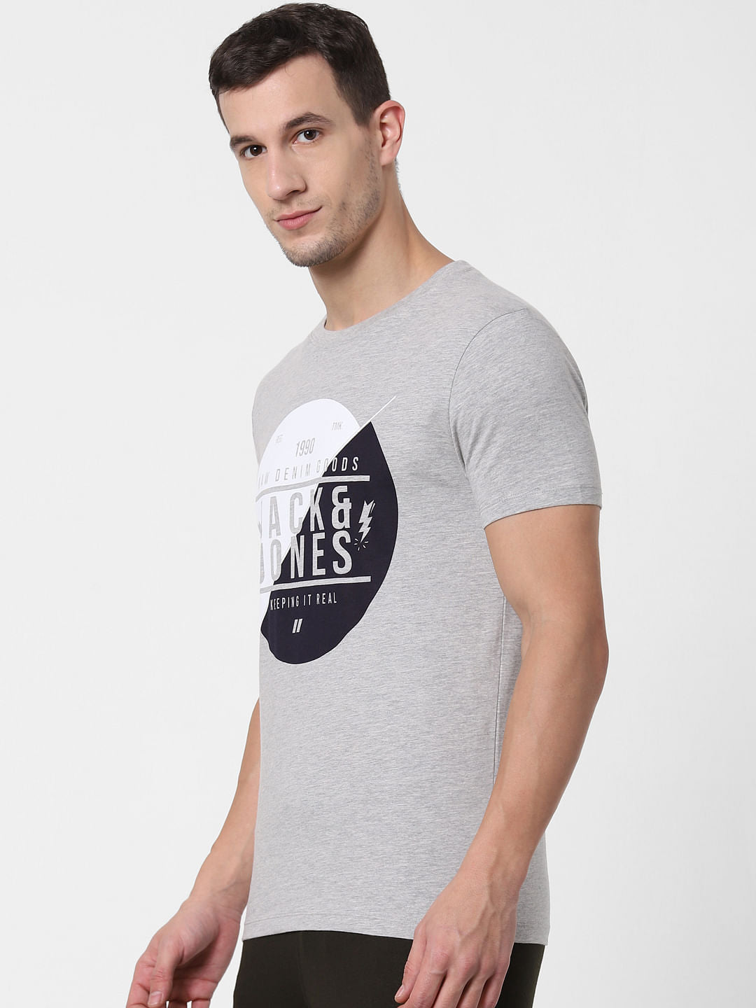 Grey Logo Print Crew Neck T-shirts