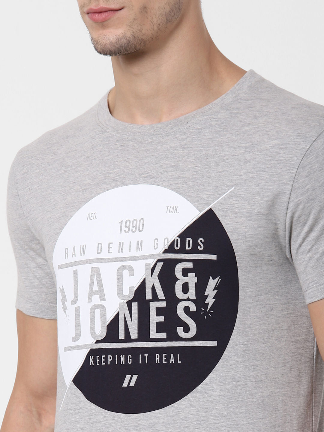 Grey Logo Print Crew Neck T-shirts
