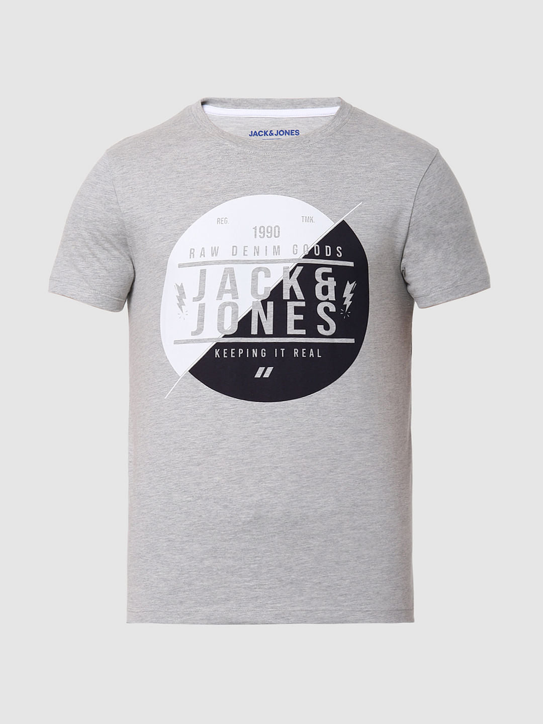 Grey Logo Print Crew Neck T-shirts