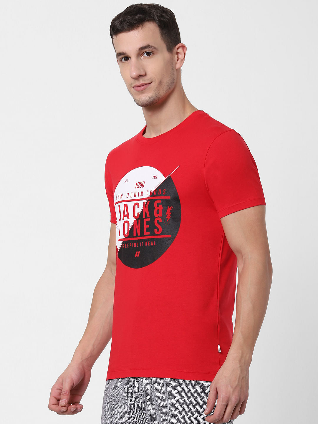Red Logo Print Crew Neck T-shirts Online in India - Flat 10% Off