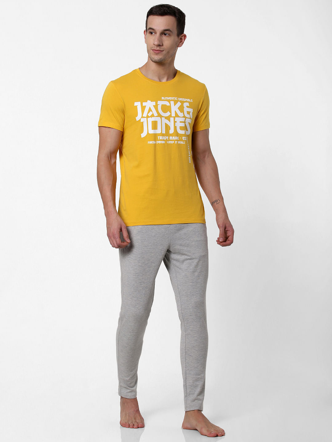 Yellow Logo Print Crew Neck T-shirt Online in India - Flat 10% Off