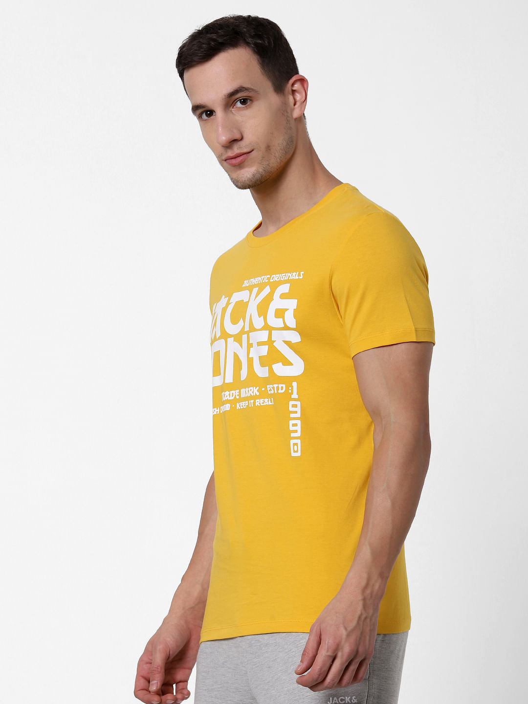 Yellow Logo Print Crew Neck T-shirt Online in India - Flat 10% Off