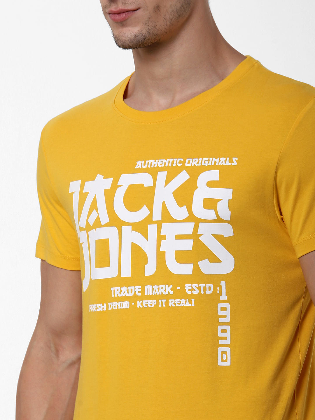 Yellow Logo Print Crew Neck T-shirt Online in India - Flat 10% Off