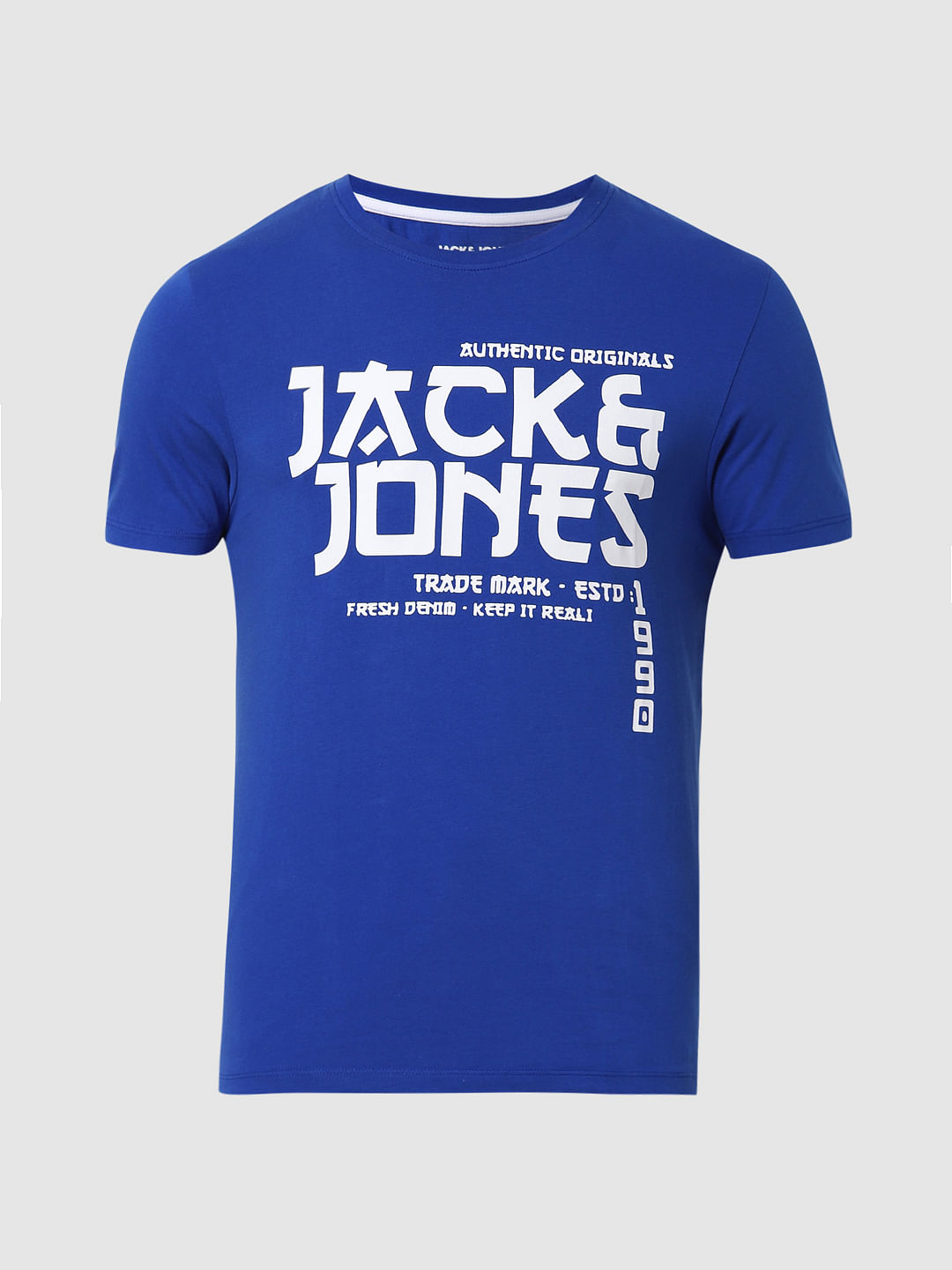 Blue Logo Print Crew Neck T-shirt Online in India - Flat 10% Off
