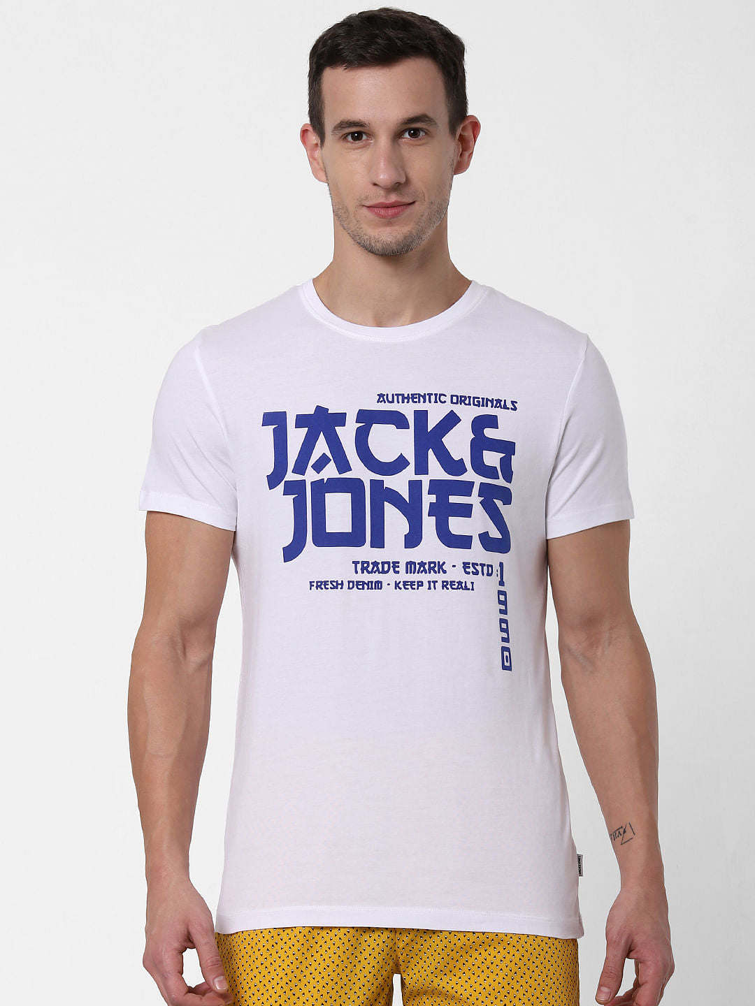 White Logo Print Crew Neck T-shirt