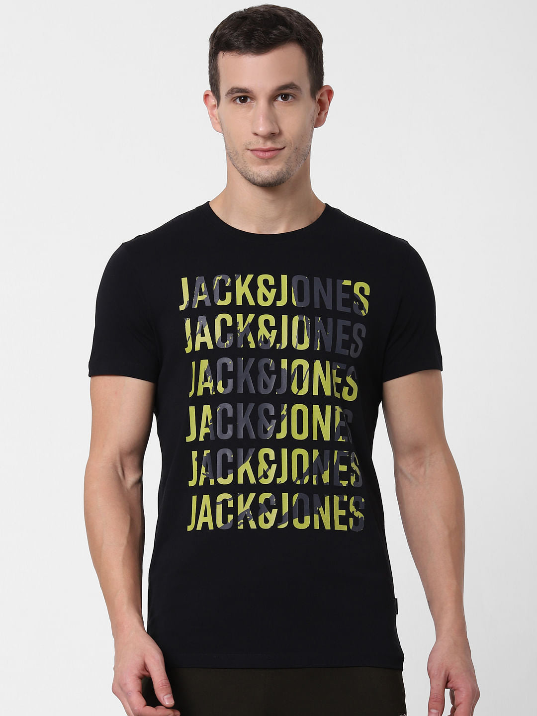 Black Logo Print Crew Neck T-shirt Online in India - Flat 10% Off