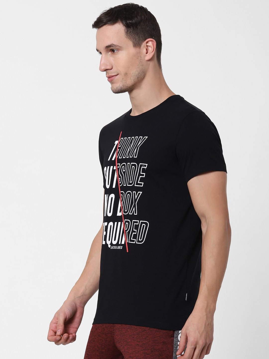 Black Text Print Crew Neck T-shirt Online in India - Flat 10% Off