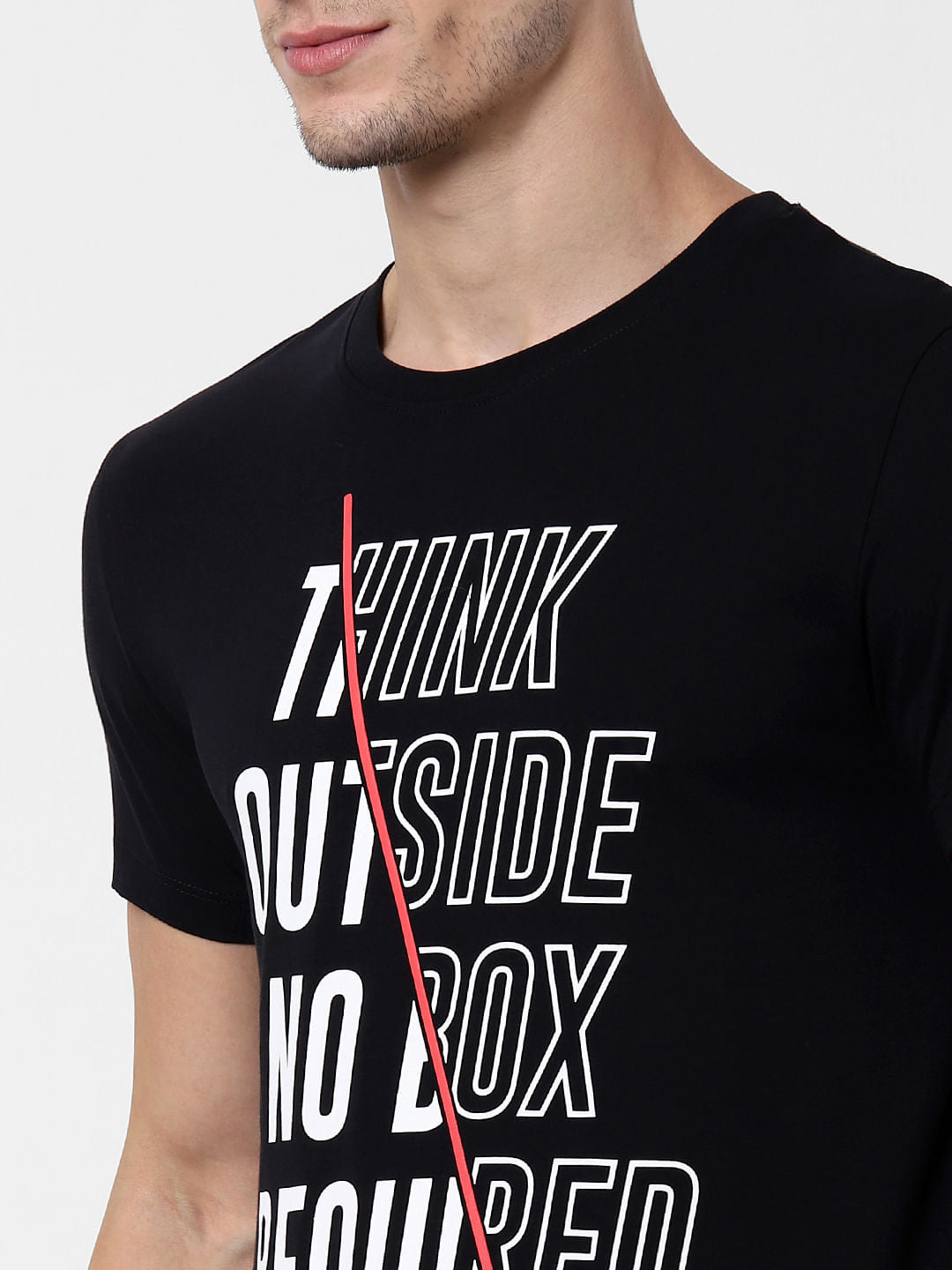 Black Text Print Crew Neck T-shirt Online in India - Flat 10% Off