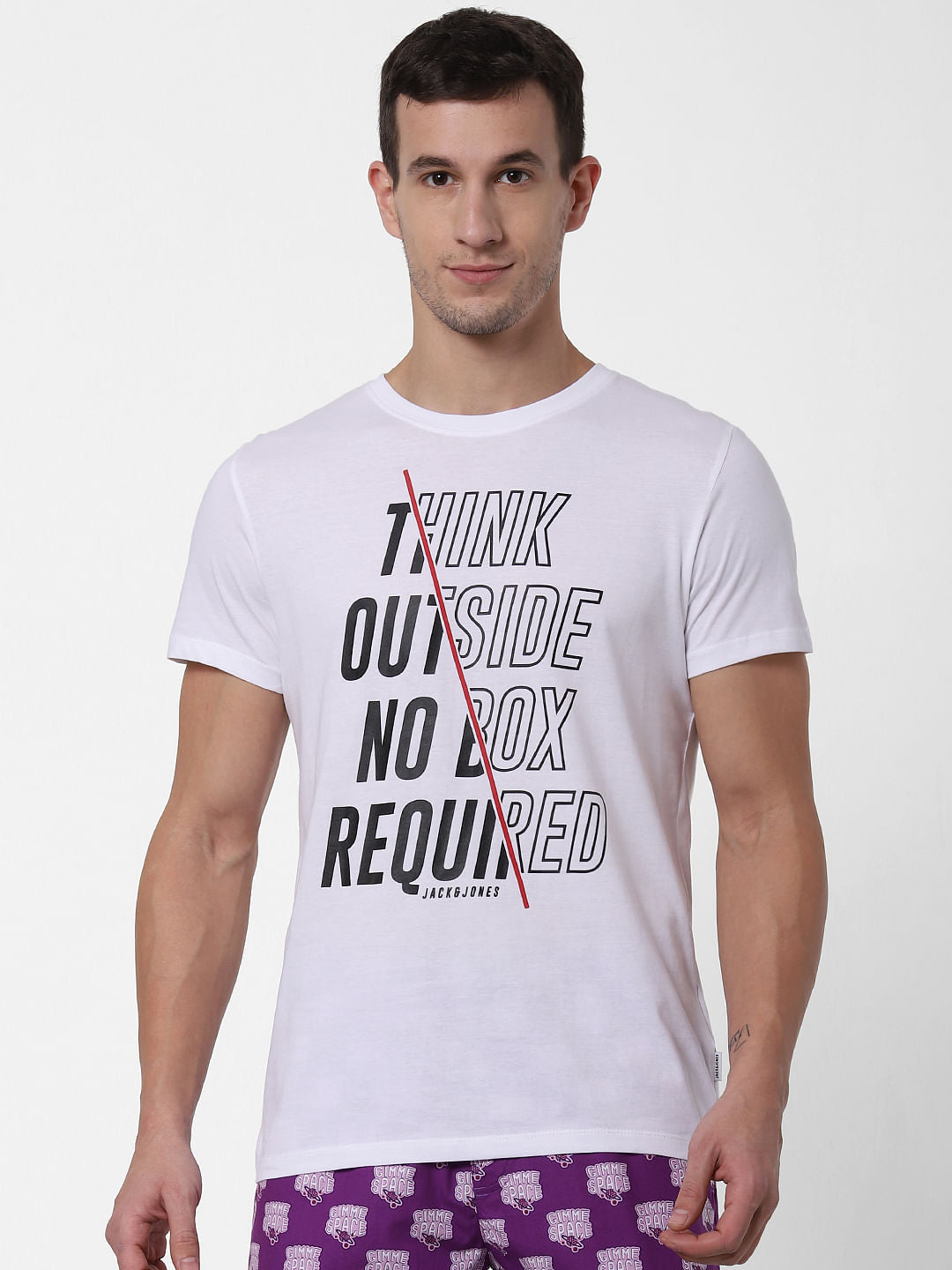 White Text Print Crew Neck T-shirt Online in India - Flat 10% Off