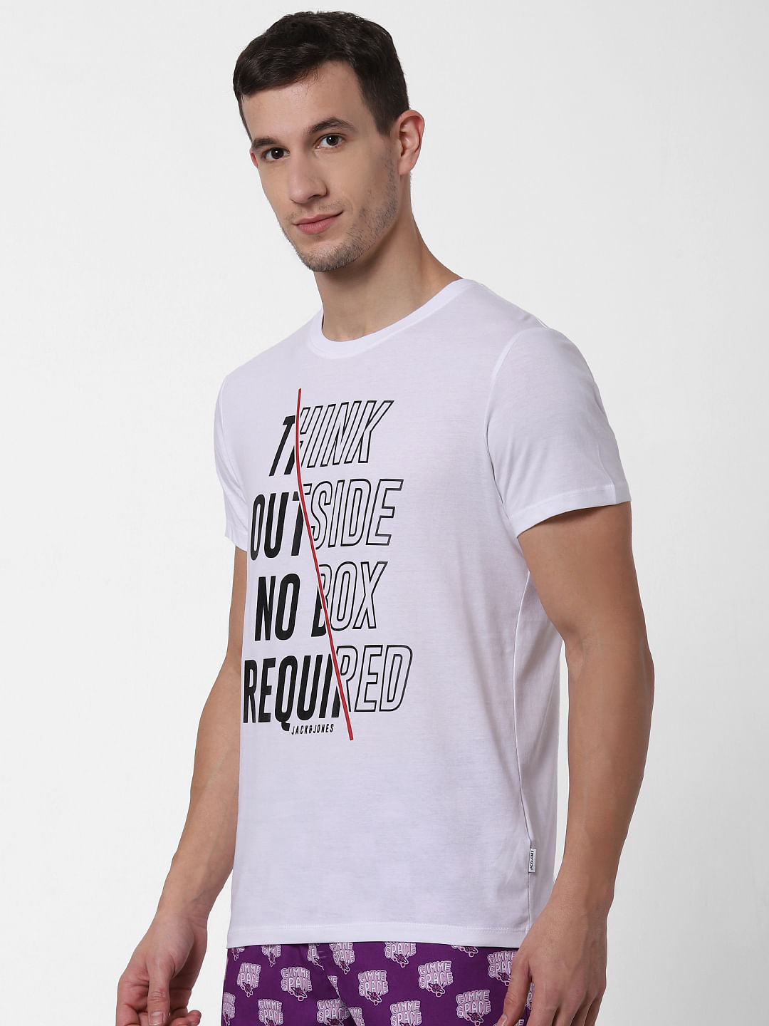 White Text Print Crew Neck T-shirt Online in India - Flat 10% Off