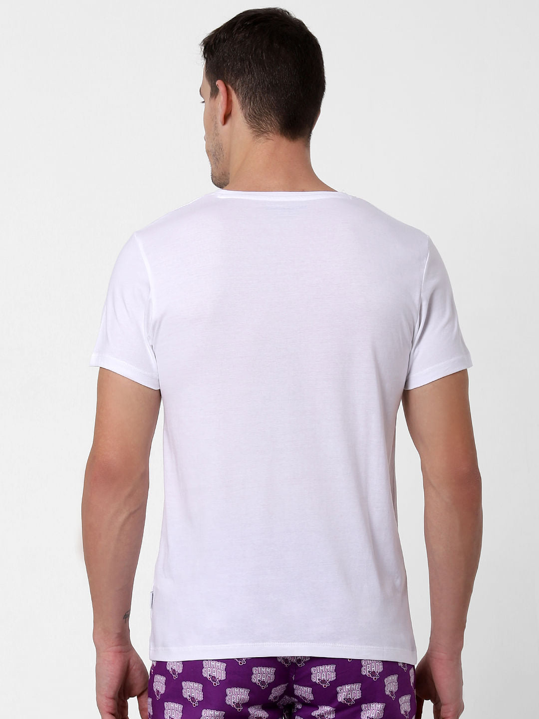 White Text Print Crew Neck T-shirt Online in India - Flat 10% Off