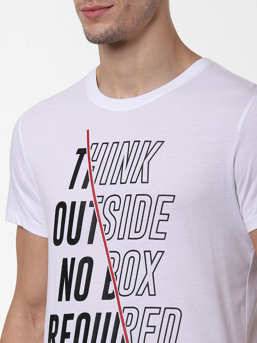White Text Print Crew Neck T-shirt Online in India - Flat 10% Off