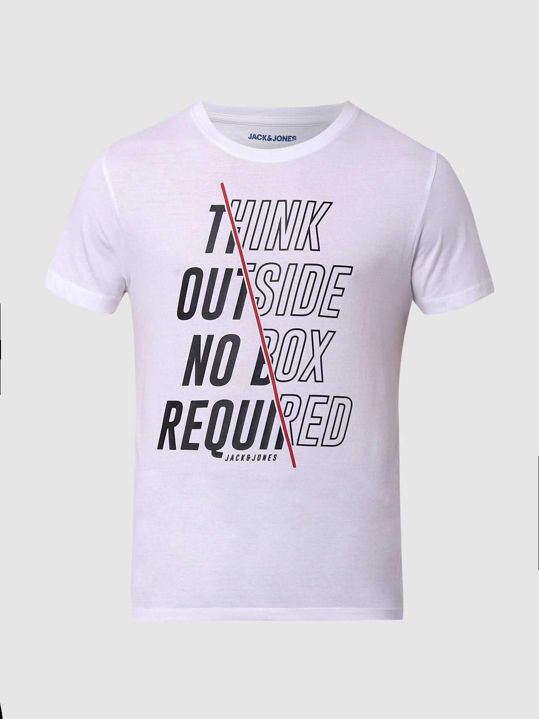 White Text Print Crew Neck T-shirt Online in India - Flat 10% Off