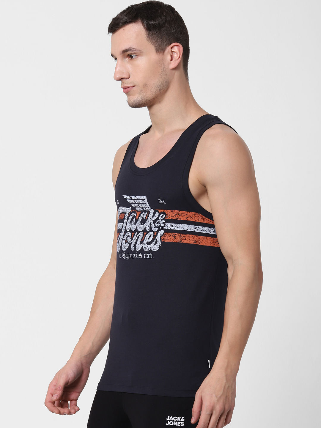 Navy Blue Logo Print Vest