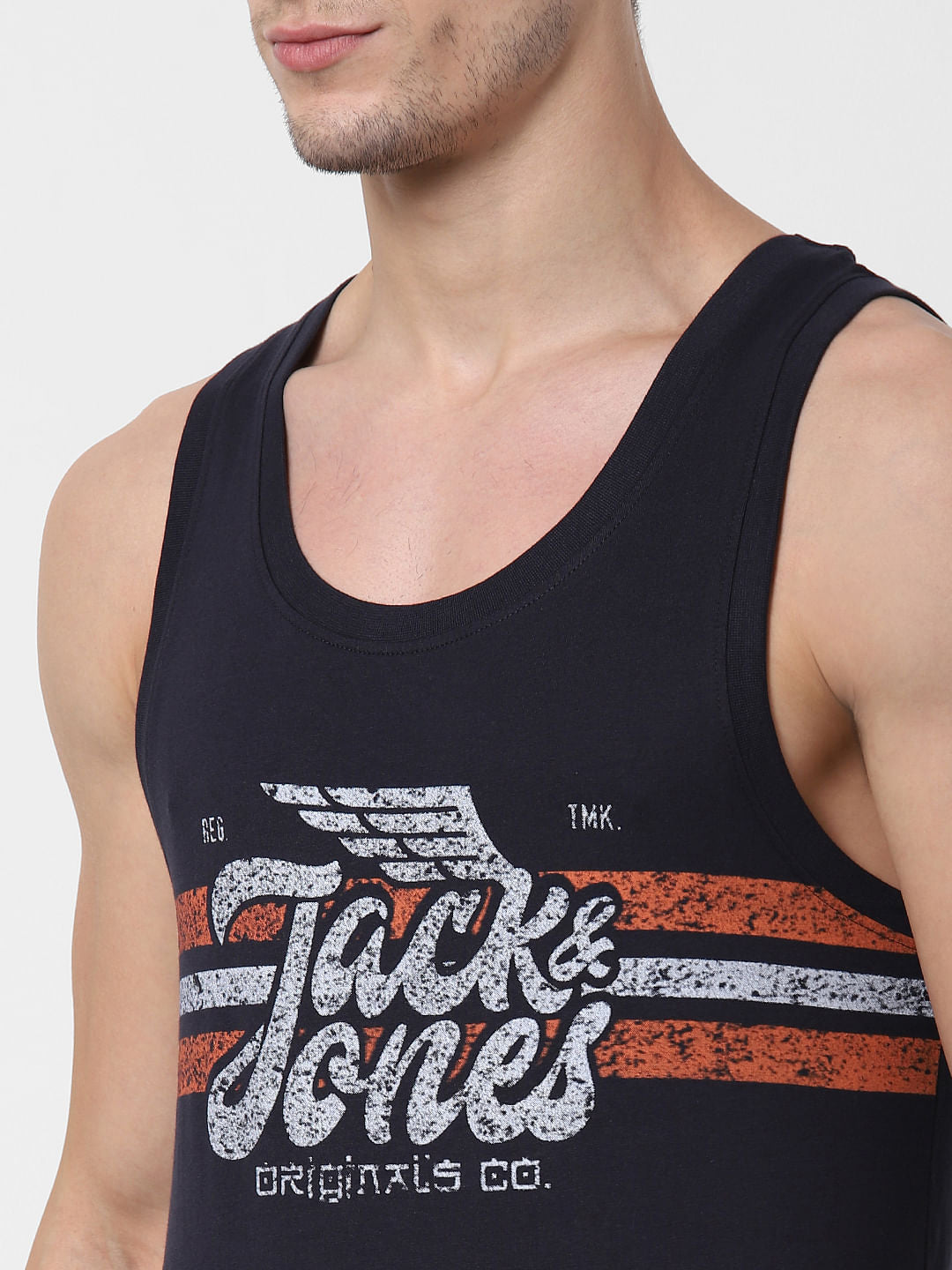 Navy Blue Logo Print Vest