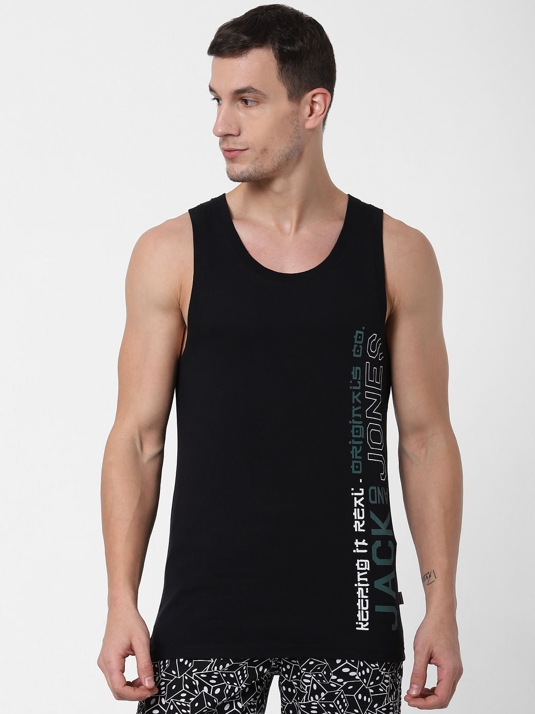 Black Logo Print Vest