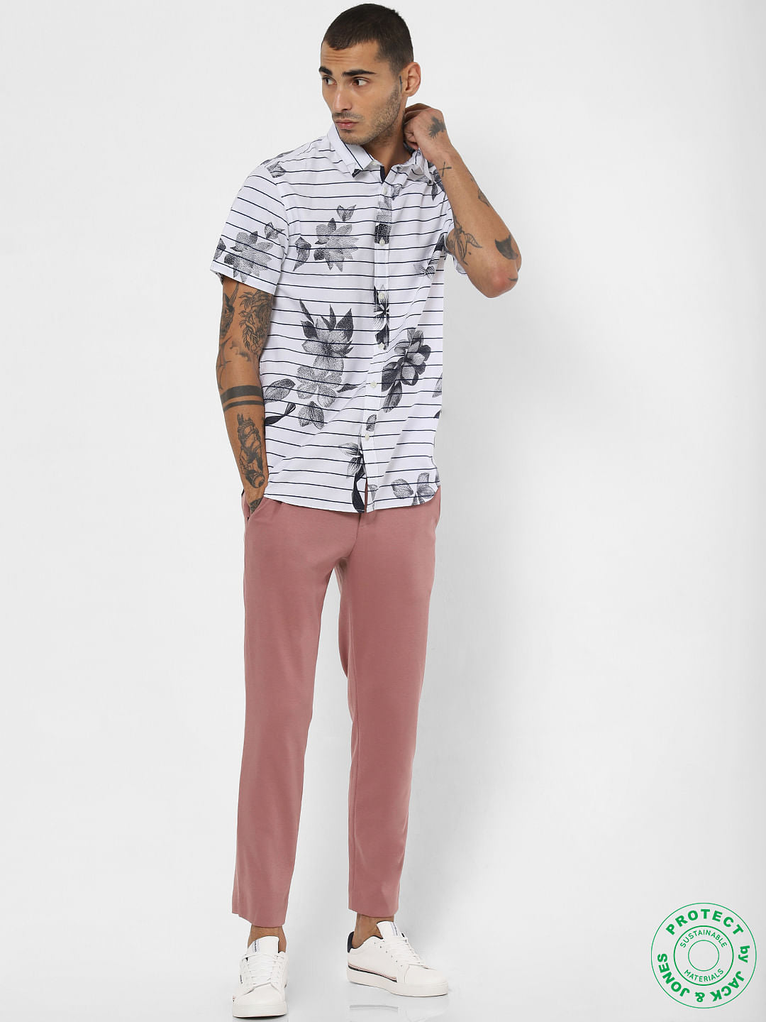 White Striped Short Sleeves Shirt