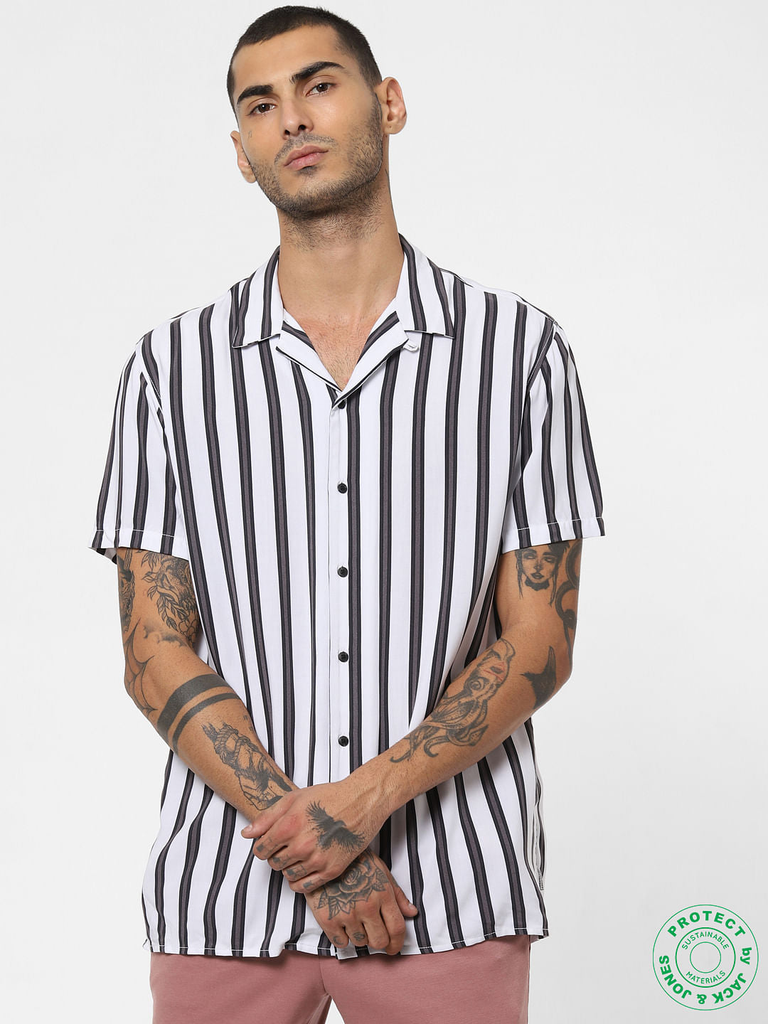 White Striped Short Sleeves Shirt