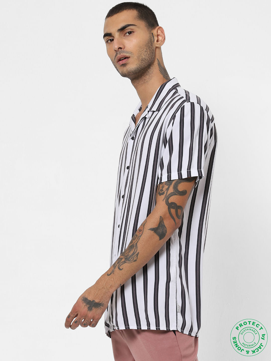 White Striped Short Sleeves Shirt