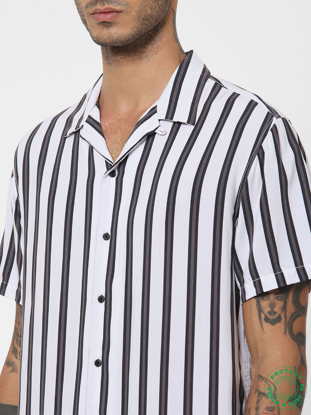 White Striped Short Sleeves Shirt