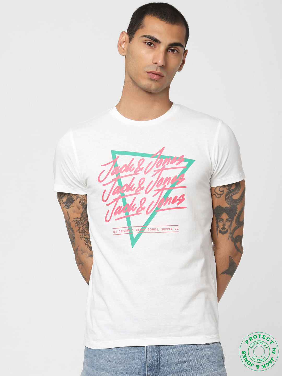 White Logo Print Crew Neck T-shirt