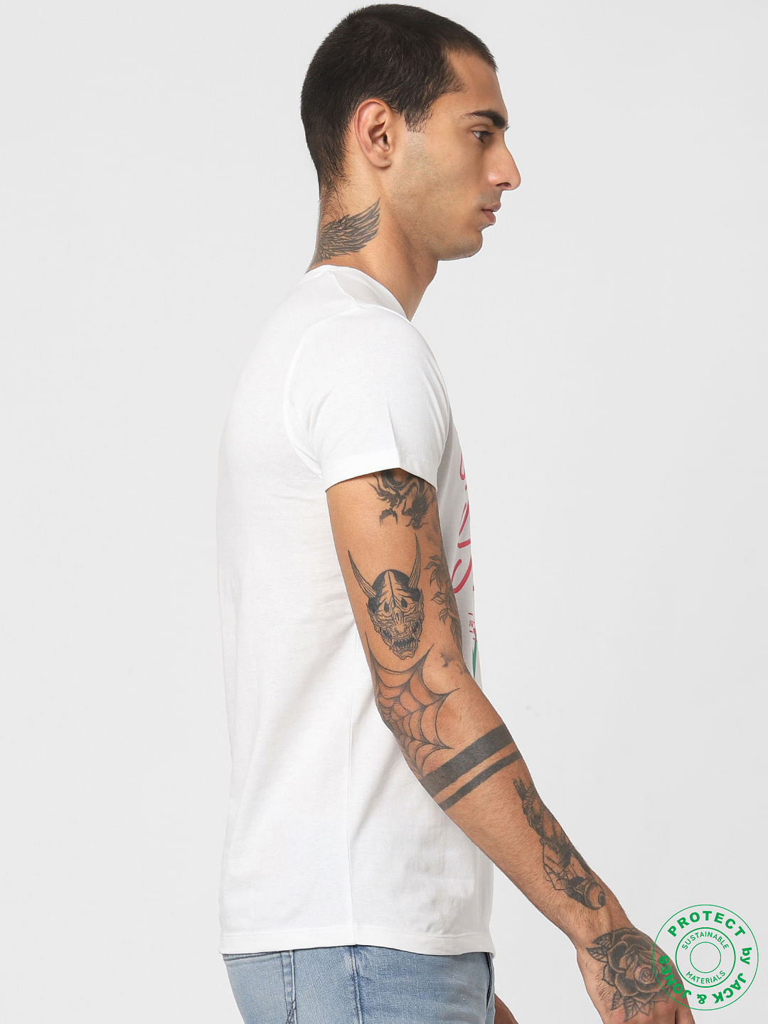 White Logo Print Crew Neck T-shirt