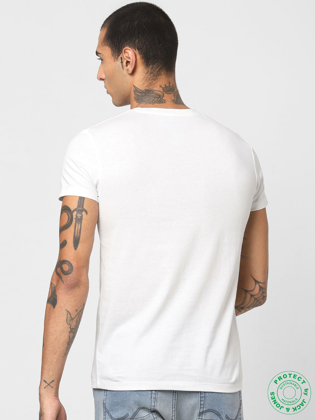 White Logo Print Crew Neck T-shirt