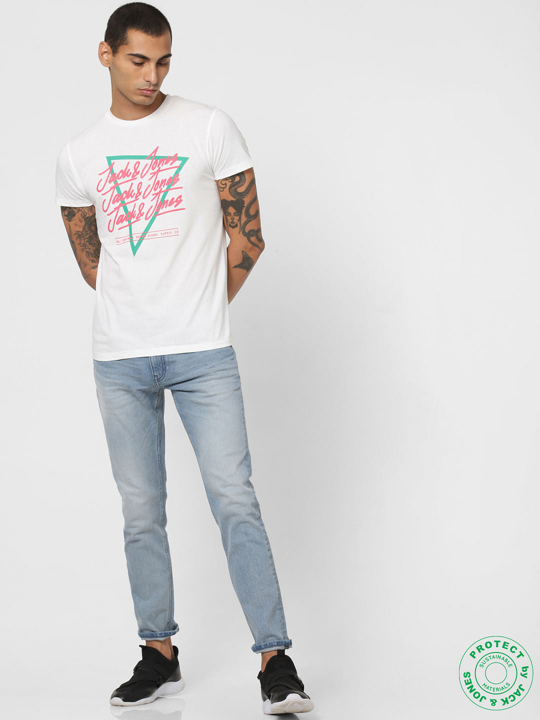 White Logo Print Crew Neck T-shirt