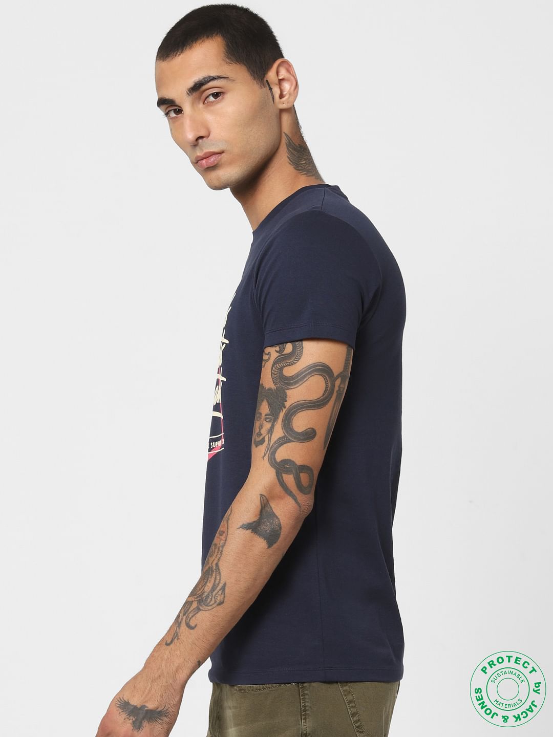Blue Logo Print Crew Neck T-shirt