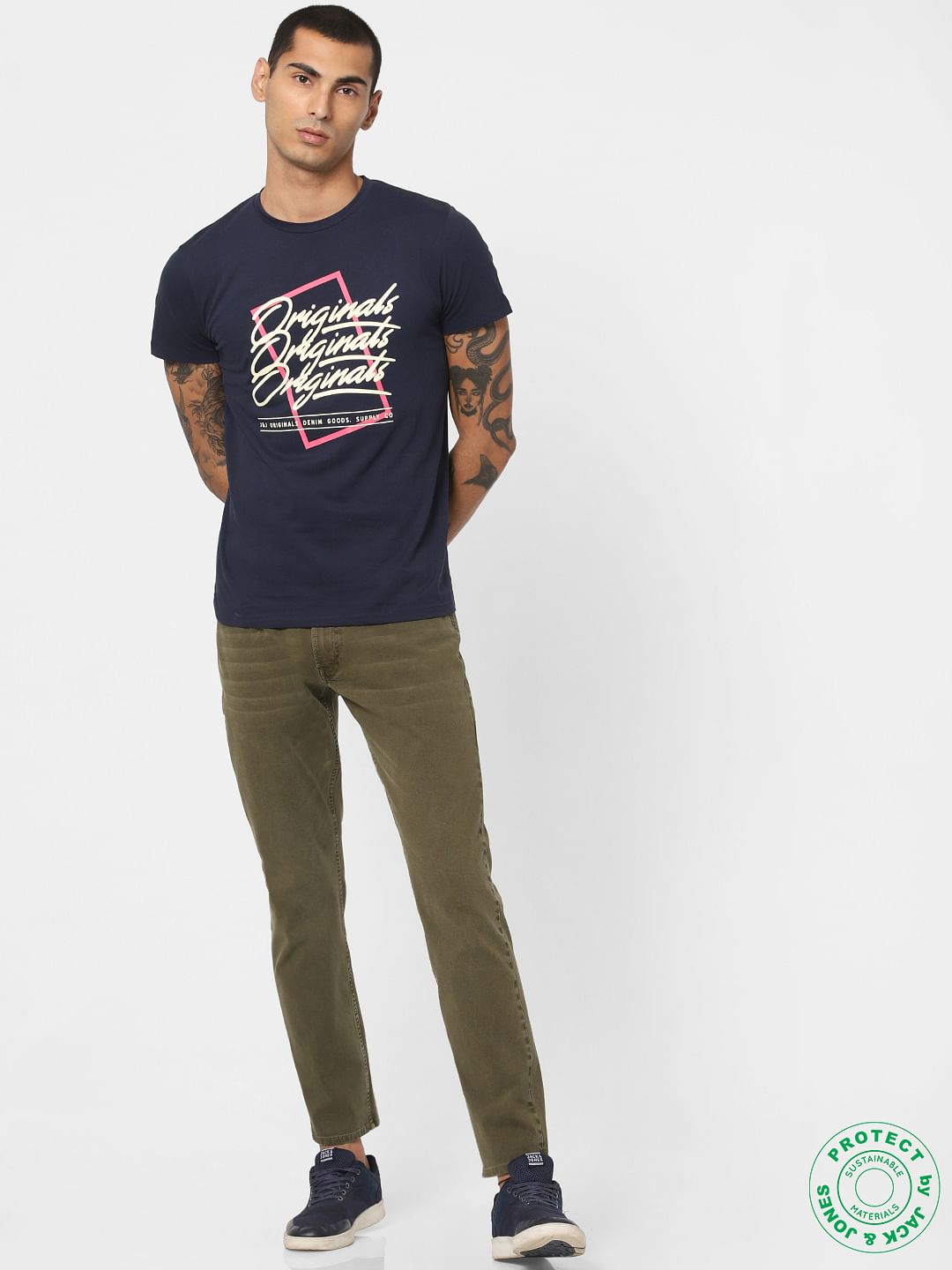 Blue Logo Print Crew Neck T-shirt