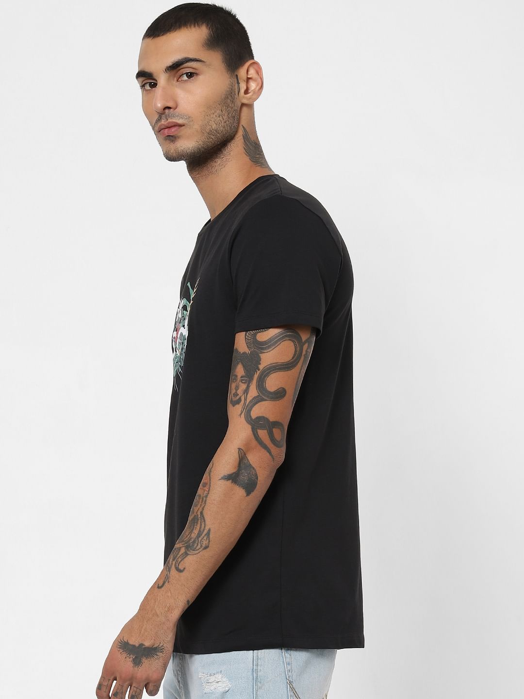 Black Graphic Print Crew Neck T-shirt